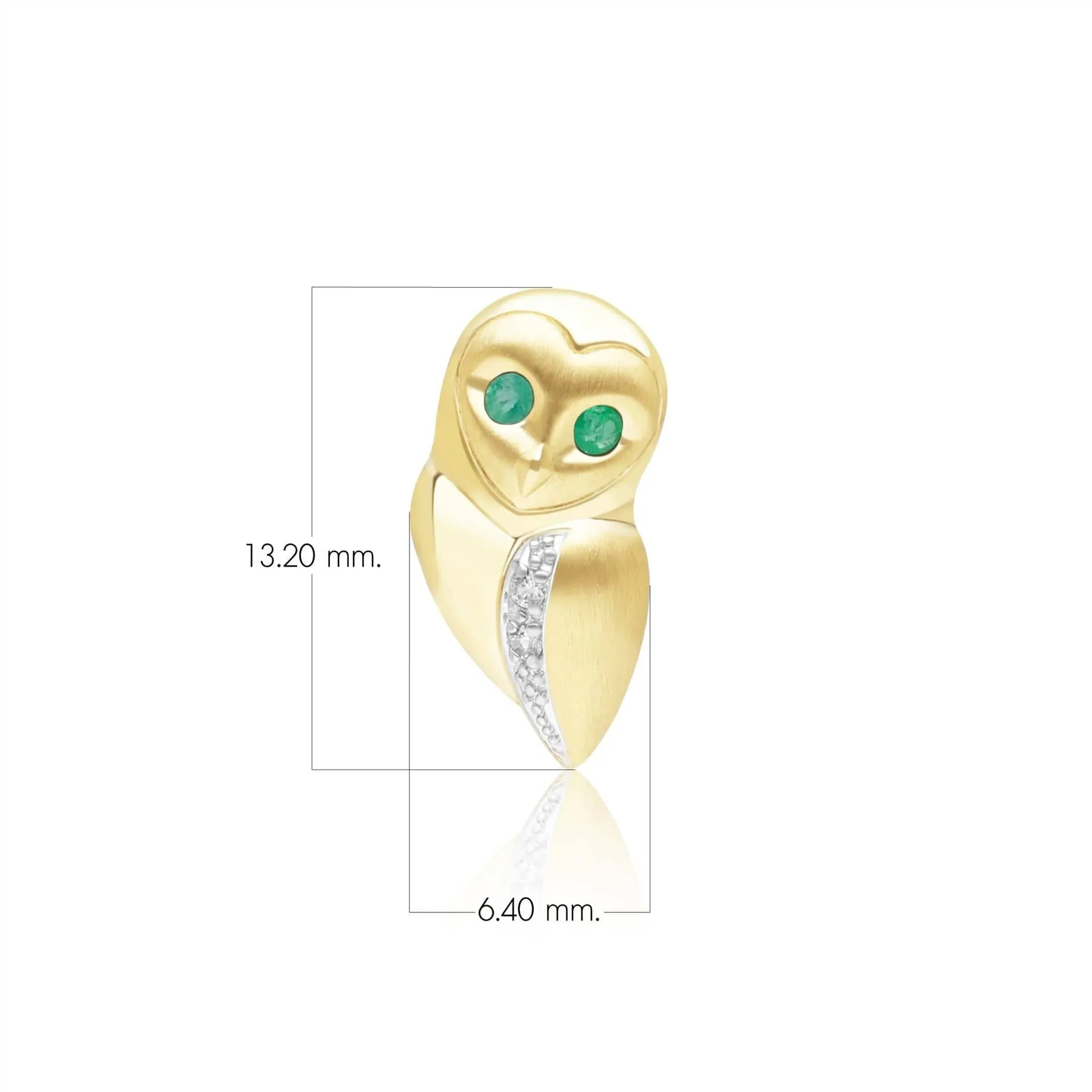 Gardenia Emerald and White Sapphire Owl Pin in 9ct Yellow Gold