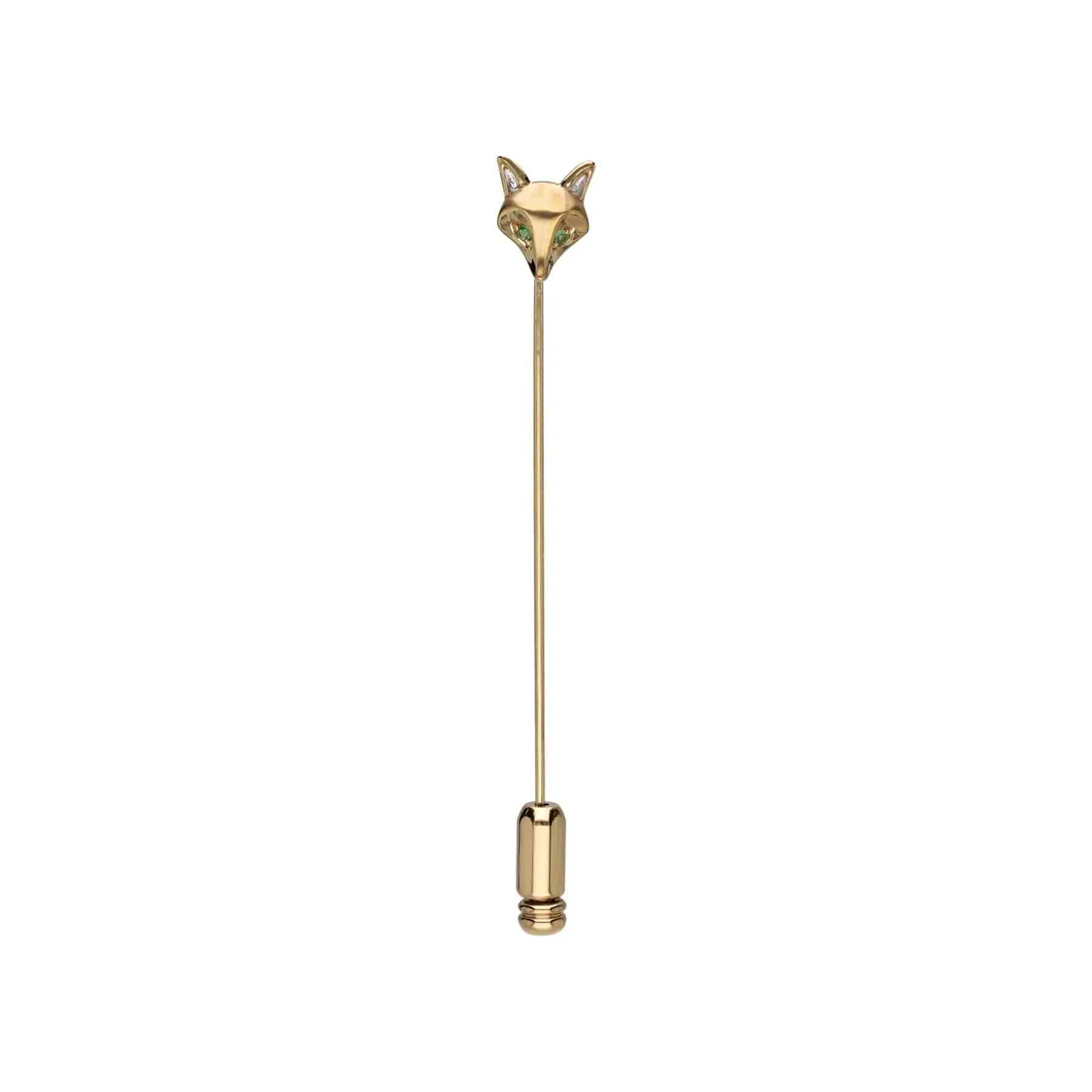 Gardenia Tsavorite Fox Lapel Pin In 9ct Yellow Gold