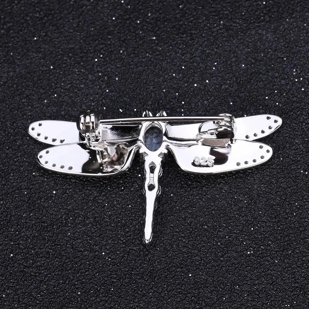 GEM'S BALLET 1.41Ct Natural Sky Blue Topaz Brooch 925 Sterling Sliver Handmade Design Dragonfly Brooches For Women Fine Jewelry
