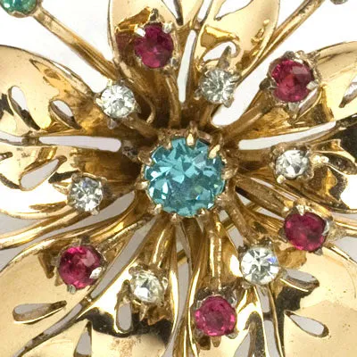Gemstone & Vermeil Flower Brooch/Pendant