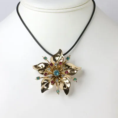 Gemstone & Vermeil Flower Brooch/Pendant