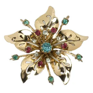 Gemstone & Vermeil Flower Brooch/Pendant