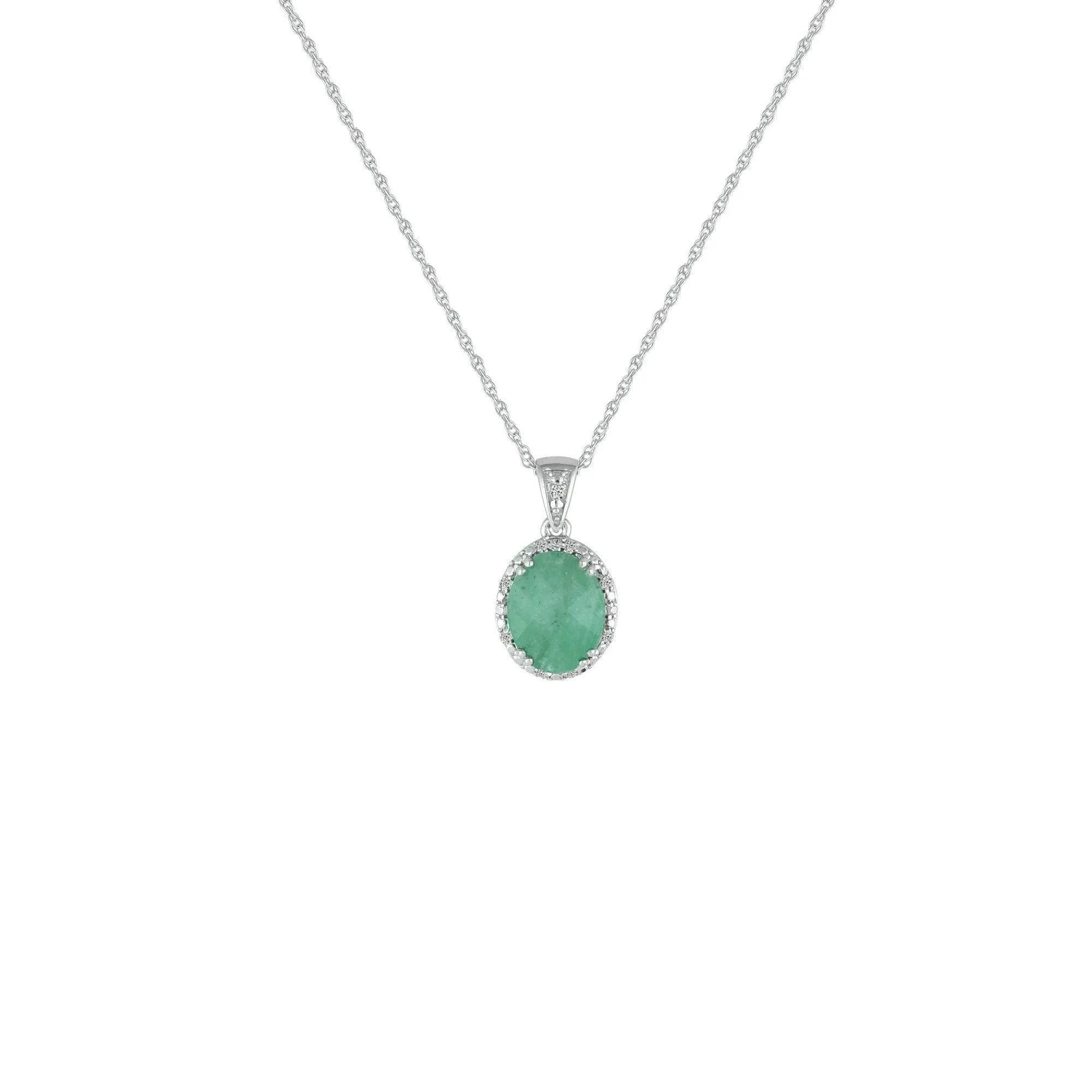 Genuine Emerald and Diamond Accent Pendant in Silver