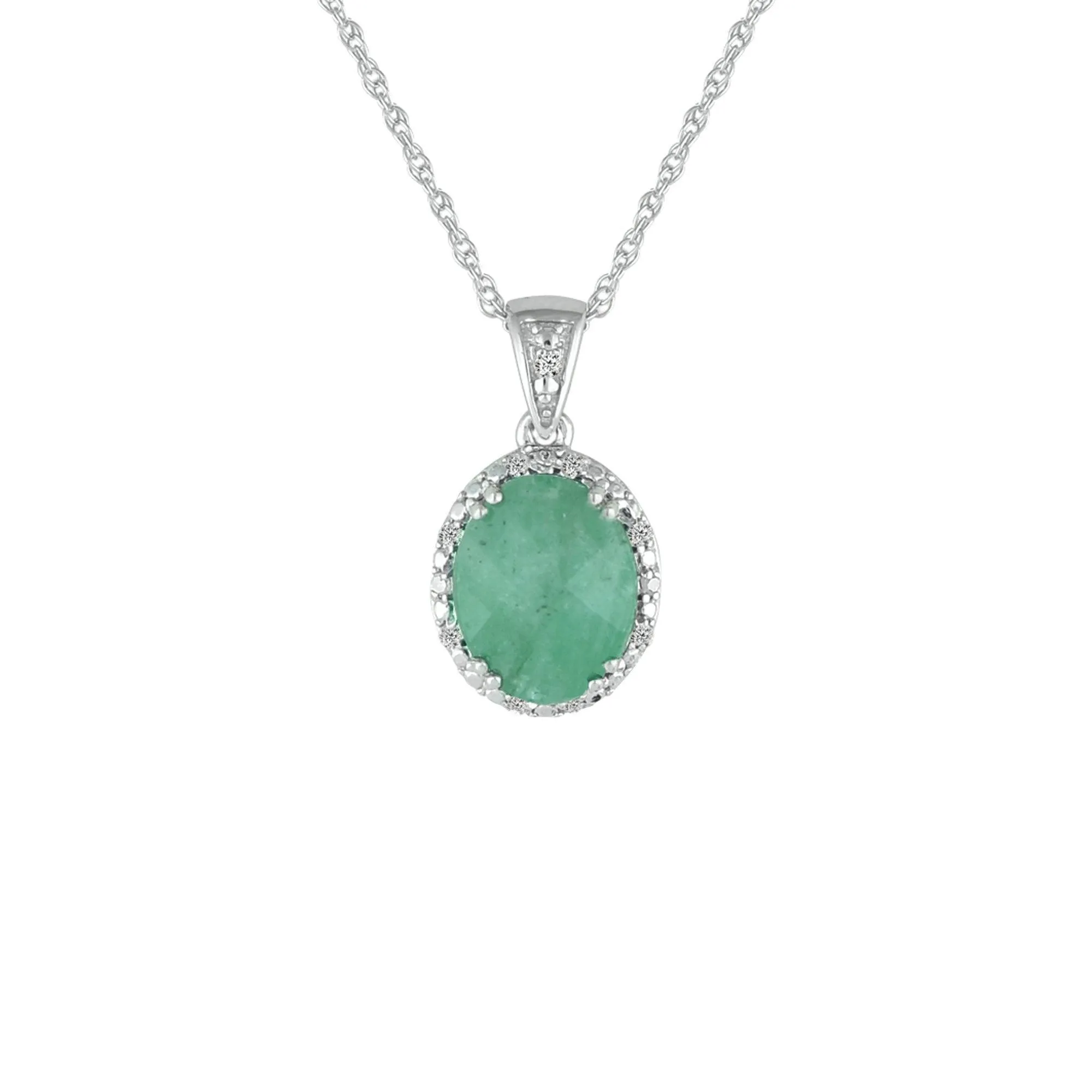 Genuine Emerald and Diamond Accent Pendant in Silver