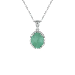 Genuine Emerald and Diamond Accent Pendant in Silver