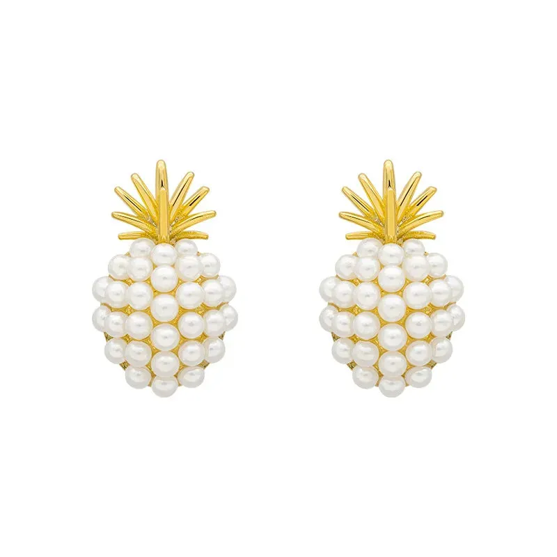 Geometric Pearl Women Classic Stud Earrings Pineapple Pearl Earrings Female Fashion Earrings Female Jewelry