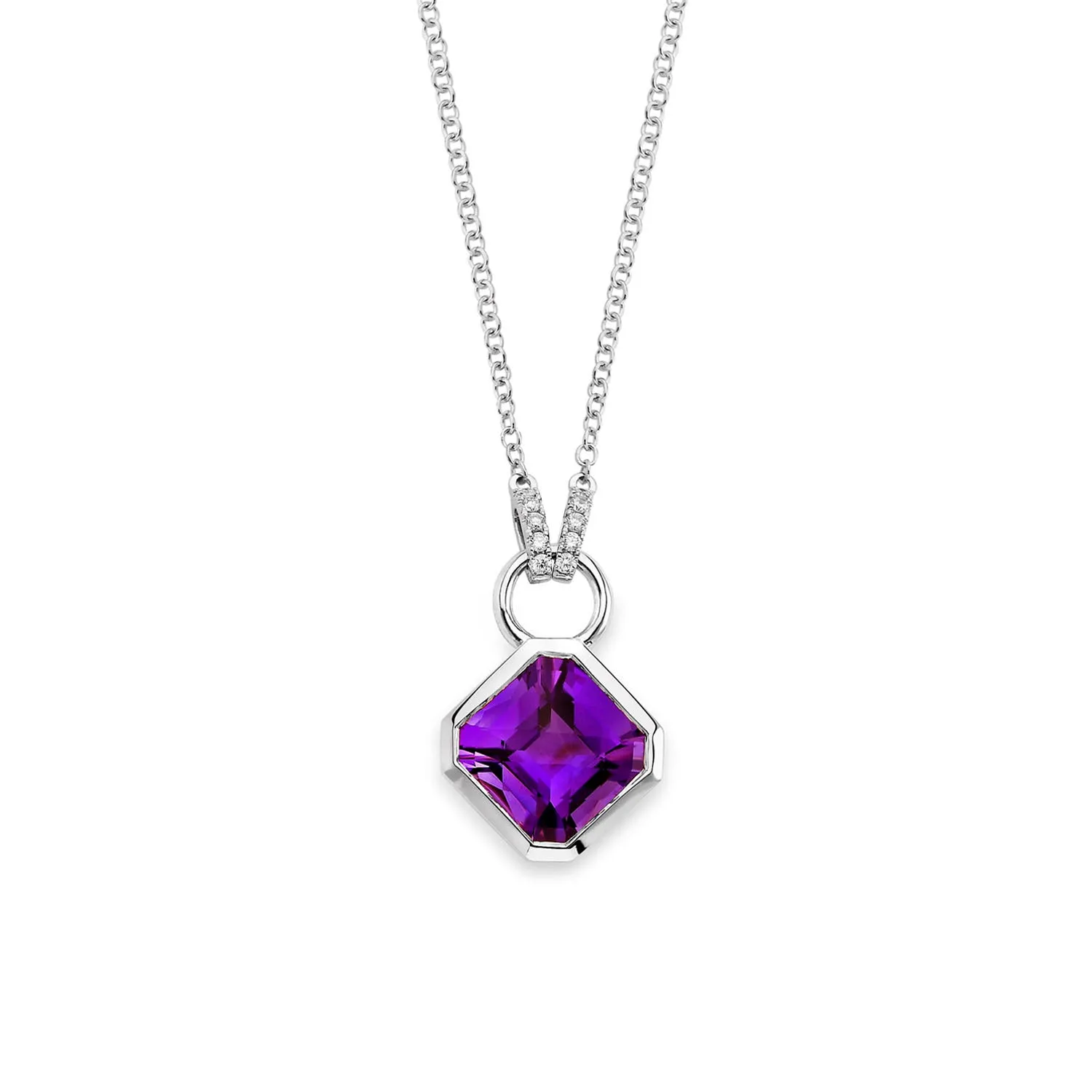 Gili B Jewelry 14k White Gold Drop Amethyst and Diamond Necklace – PDG-473