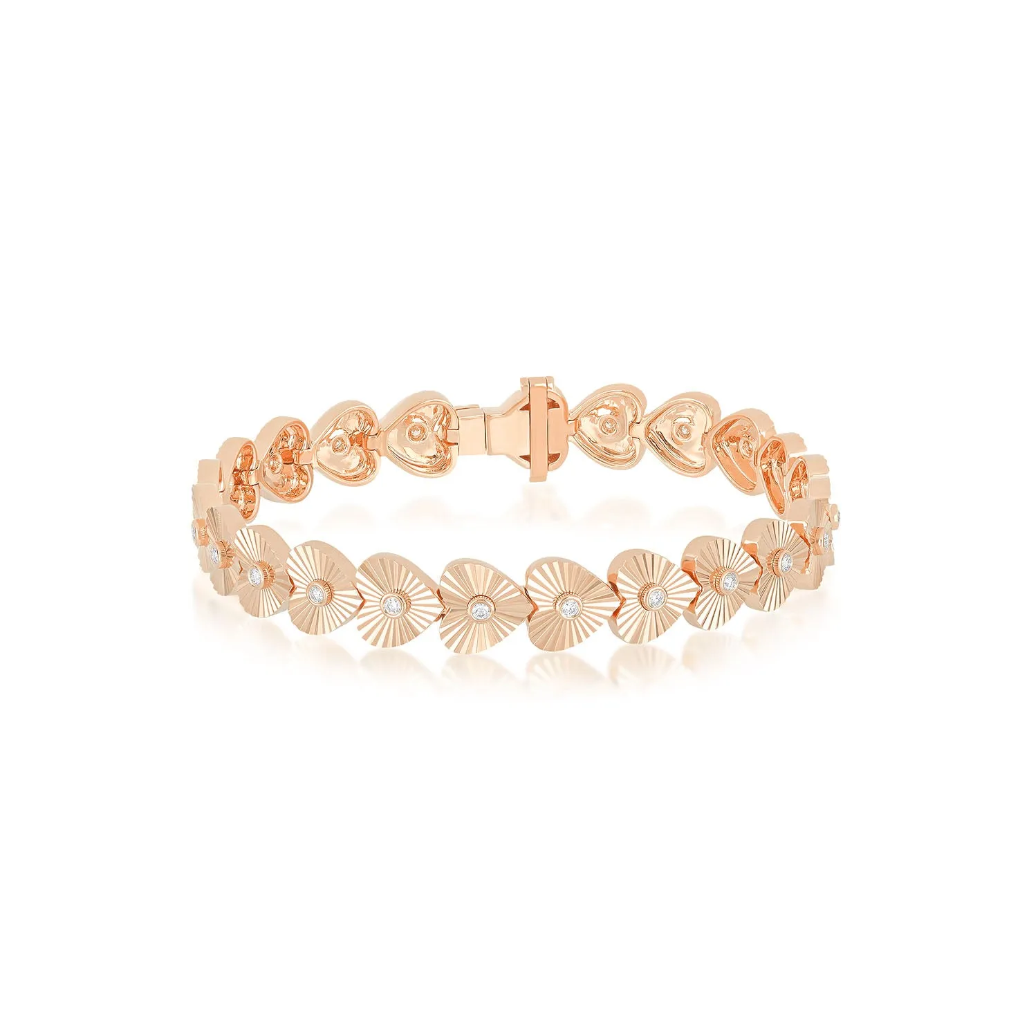 Gold & Diamond Fluted Heart Eternity Bracelet