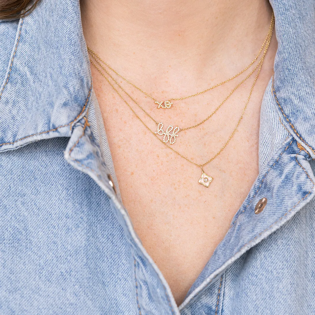 Gold & Pavé Diamond XO Script Necklace
