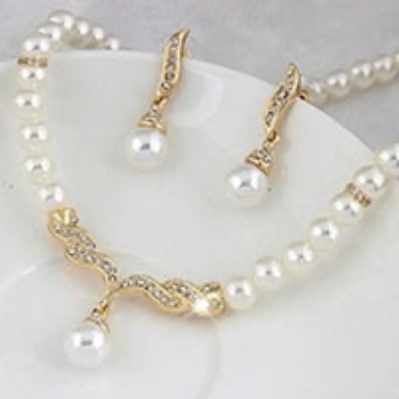 Gold Bridal Pearl Jewelry Set Necklace Earrings Wedding jewellery for women