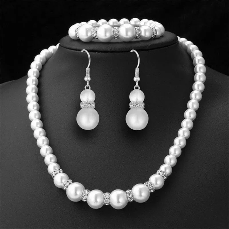 Gold Bridal Pearl Jewelry Set Necklace Earrings Wedding jewellery for women