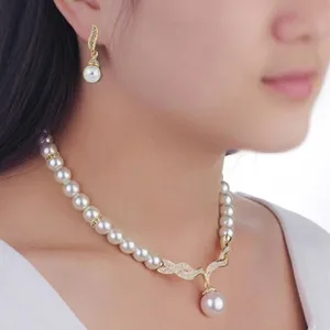 Gold Bridal Pearl Jewelry Set Necklace Earrings Wedding jewellery for women