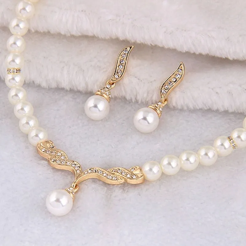 Gold Bridal Pearl Jewelry Set Necklace Earrings Wedding jewellery for women