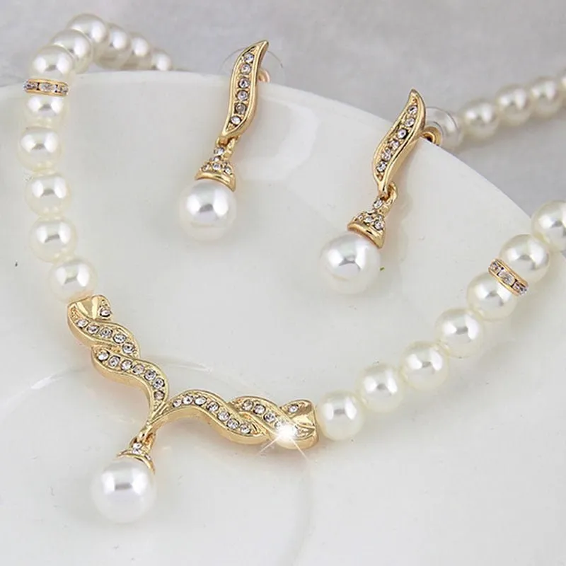 Gold Bridal Pearl Jewelry Set Necklace Earrings Wedding jewellery for women