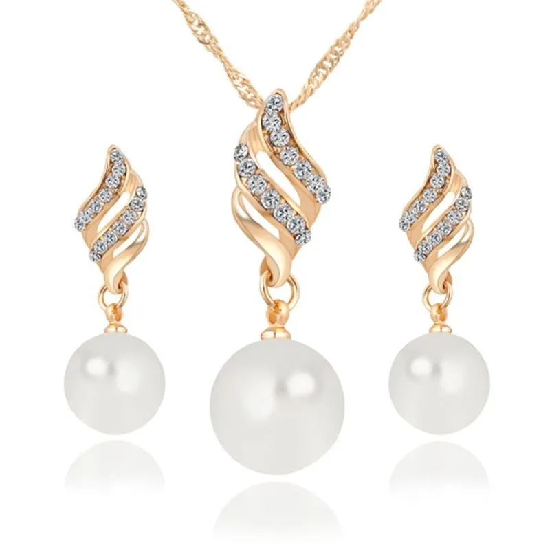 Gold Bridal Pearl Jewelry Set Necklace Earrings Wedding jewellery for women