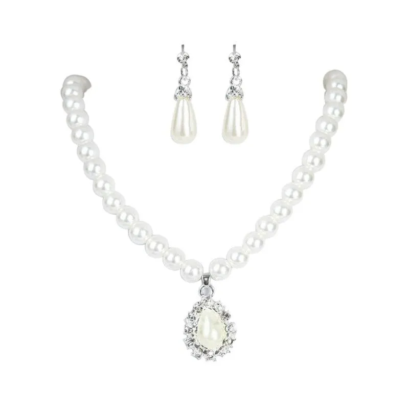 Gold Bridal Pearl Jewelry Set Necklace Earrings Wedding jewellery for women