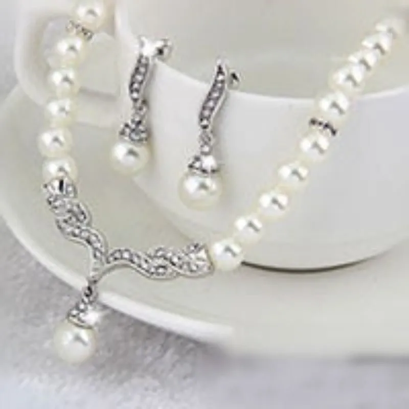Gold Bridal Pearl Jewelry Set Necklace Earrings Wedding jewellery for women