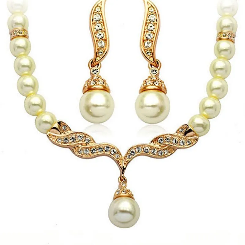 Gold Bridal Pearl Jewelry Set Necklace Earrings Wedding jewellery for women
