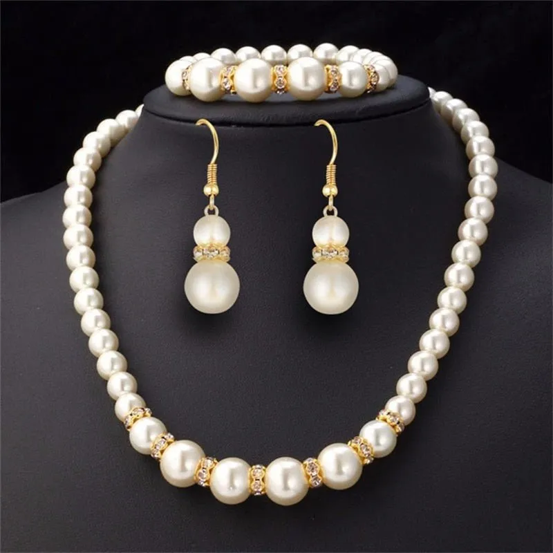 Gold Bridal Pearl Jewelry Set Necklace Earrings Wedding jewellery for women