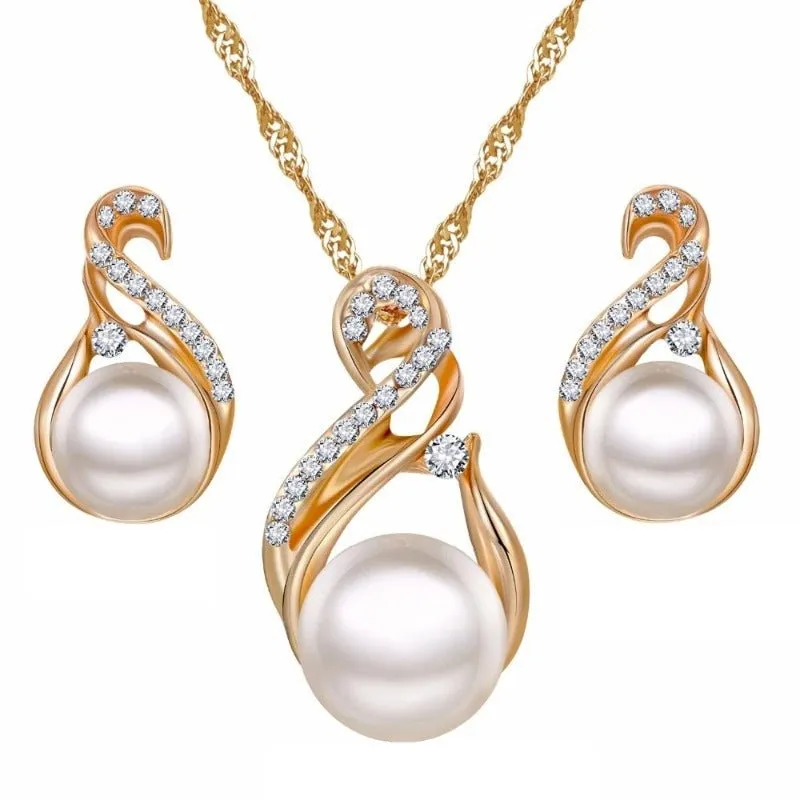 Gold Bridal Pearl Jewelry Set Necklace Earrings Wedding jewellery for women