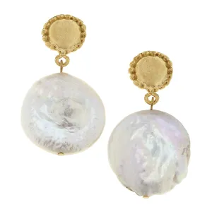 Gold Cab Freshwater Coin Pearl Earrings