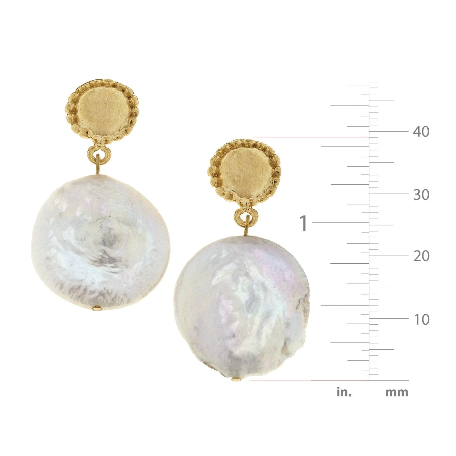 Gold Cab Freshwater Coin Pearl Earrings