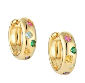 Gold Chubby Jewel Encrusted Hoop Earrings