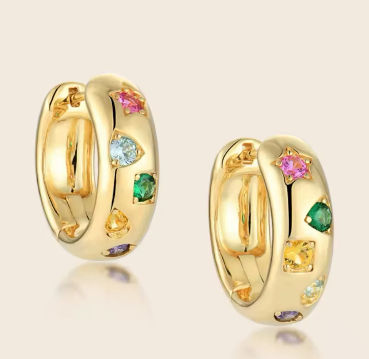 Gold Chubby Jewel Encrusted Hoop Earrings