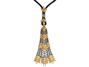 Gold Diamond Lotus Drop Pendant on Satin Black Cord