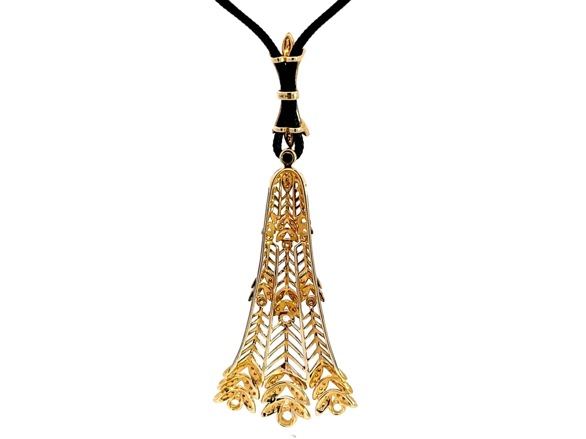 Gold Diamond Lotus Drop Pendant on Satin Black Cord