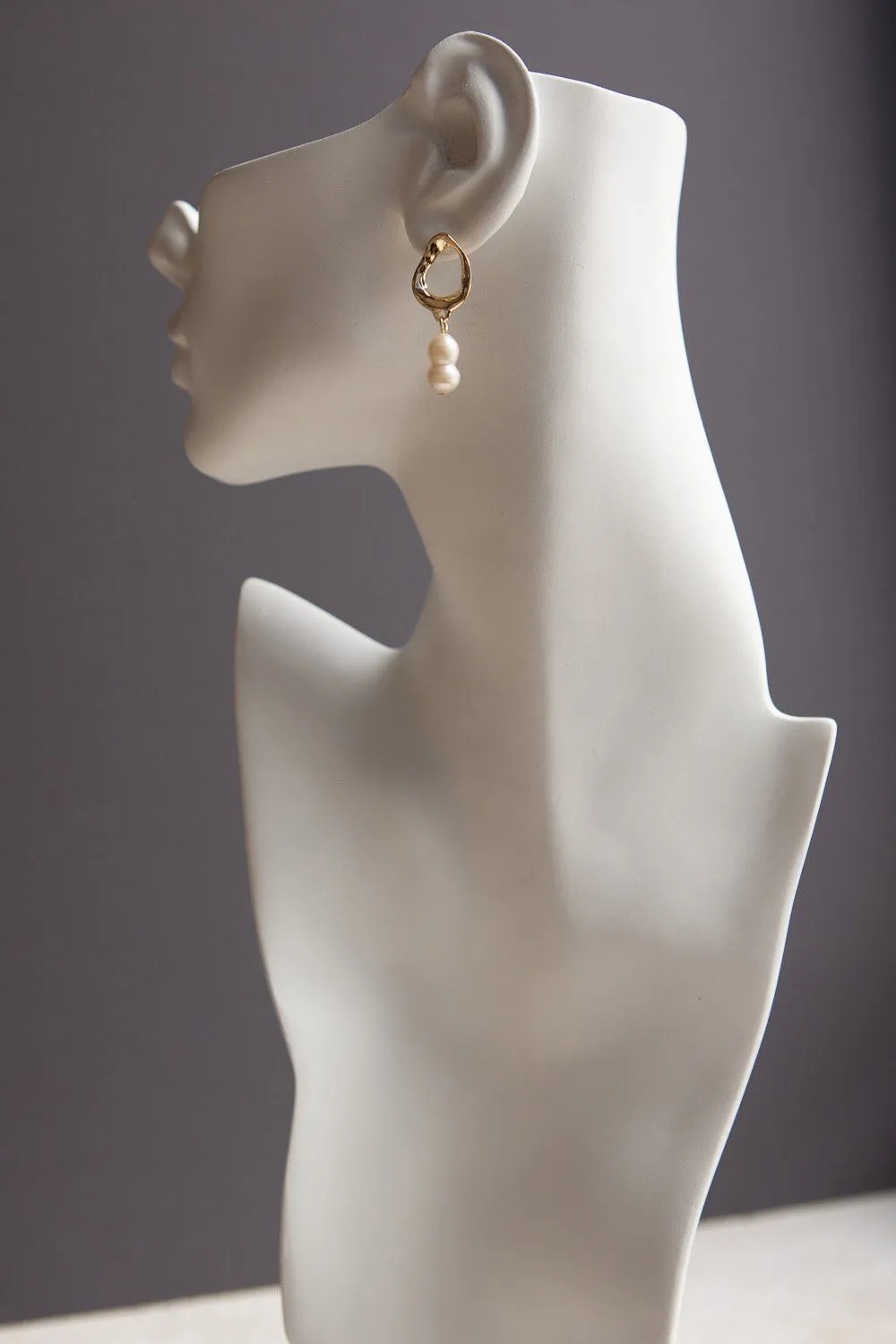 Gold Freshwater Gourd Shaped Pearl Drop Earrings