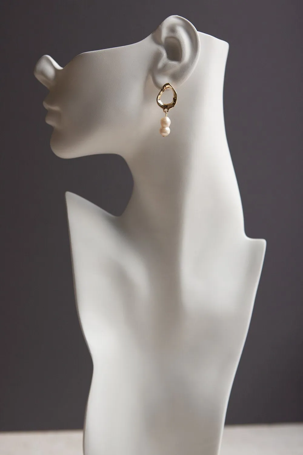 Gold Freshwater Gourd Shaped Pearl Drop Earrings