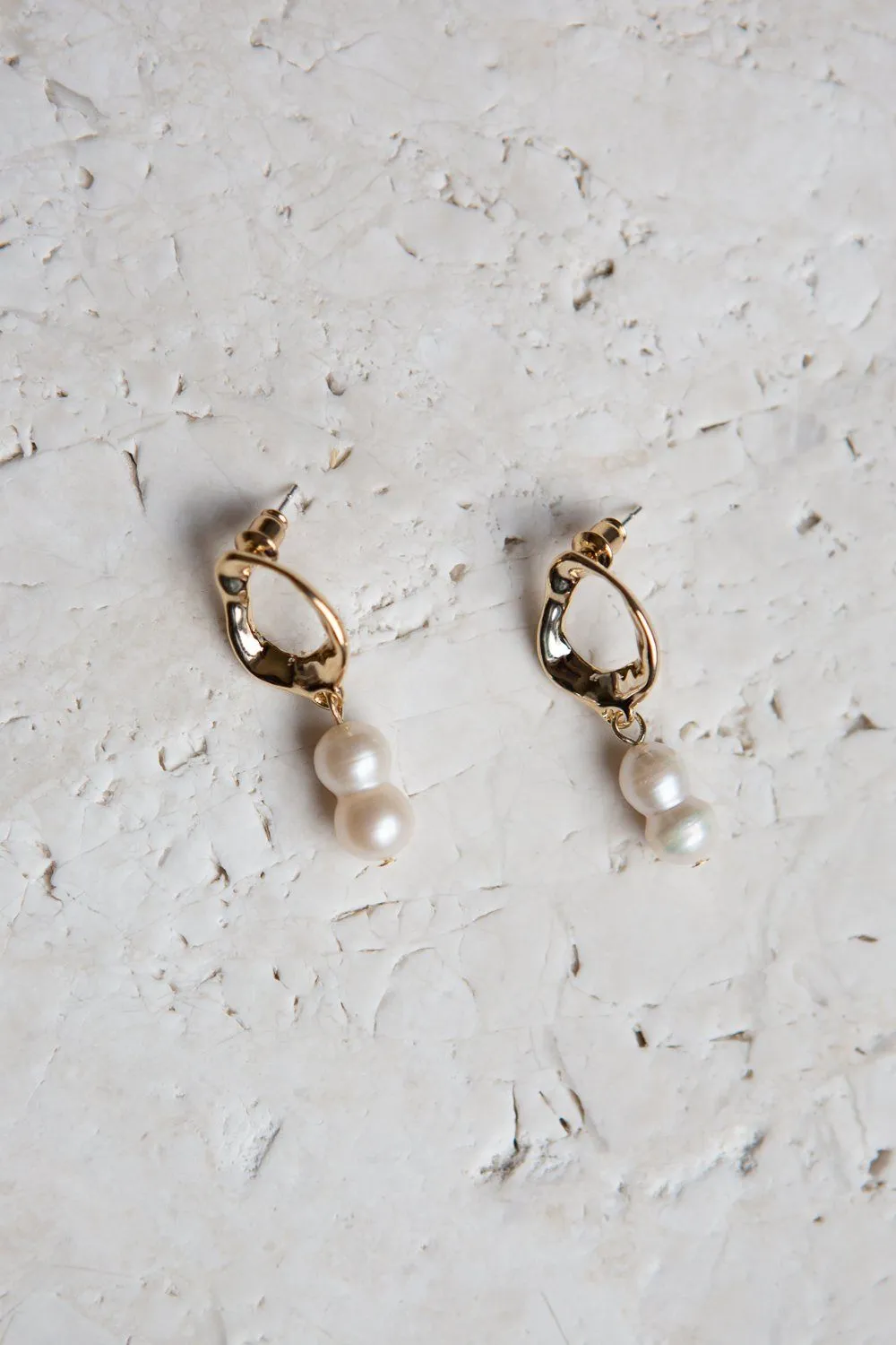 Gold Freshwater Gourd Shaped Pearl Drop Earrings