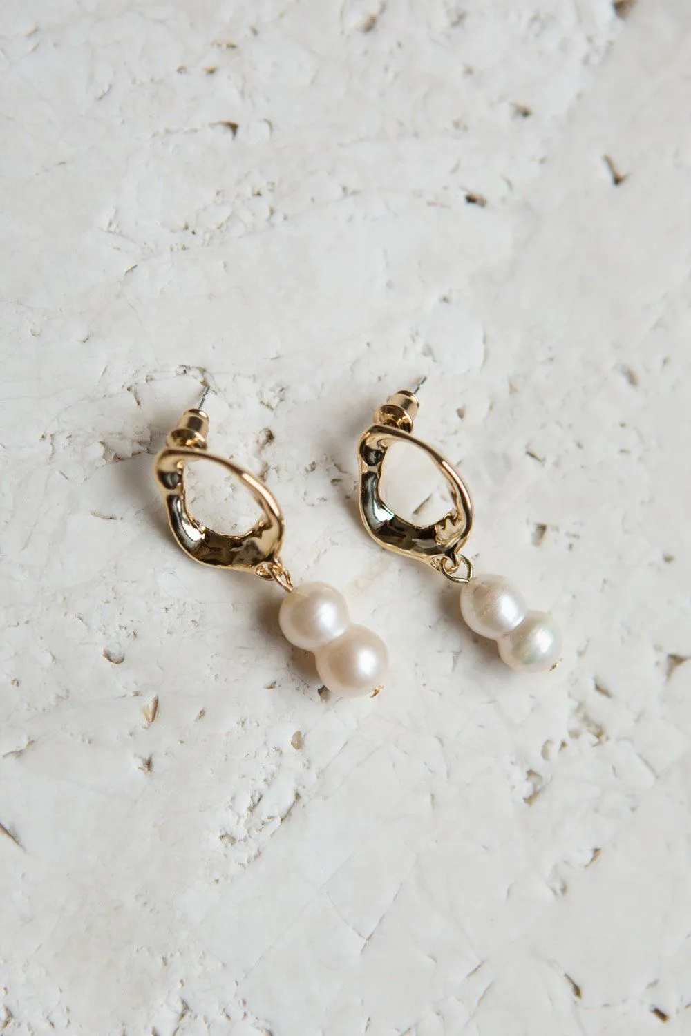 Gold Freshwater Gourd Shaped Pearl Drop Earrings