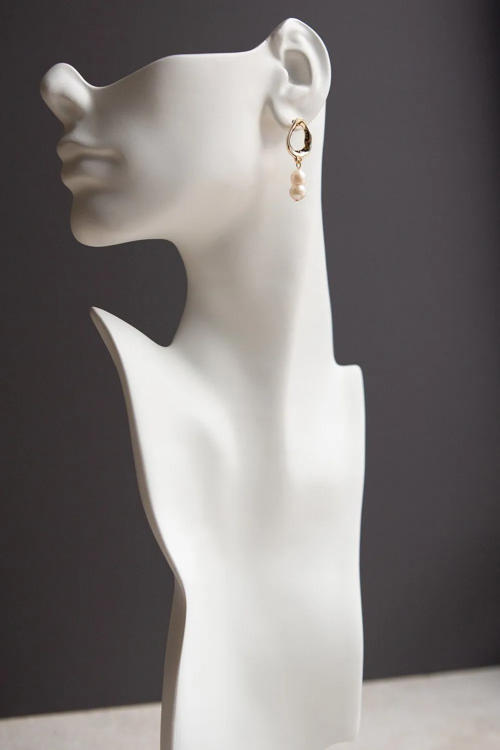 Gold Freshwater Gourd Shaped Pearl Drop Earrings