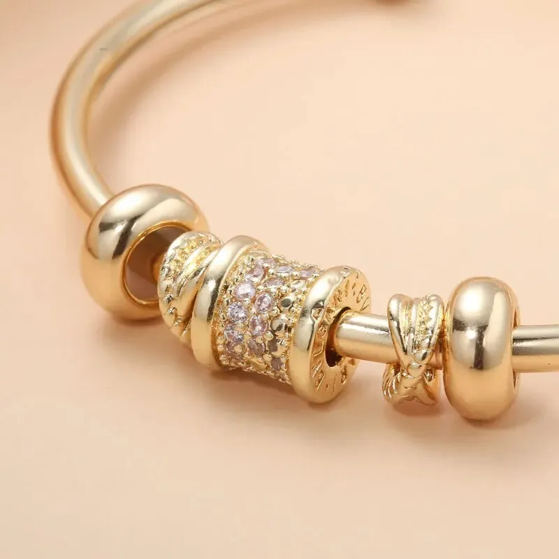 Gold Plated Cuff Bangle Copper Material Cubic Zircon Stone Rhodium Plated Size Adjustable Cuff Bracelet Girl Fashion