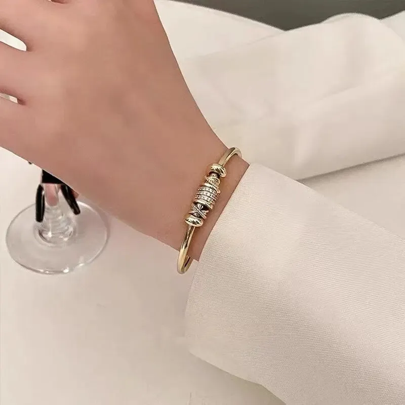 Gold Plated Cuff Bangle Copper Material Cubic Zircon Stone Rhodium Plated Size Adjustable Cuff Bracelet Girl Fashion