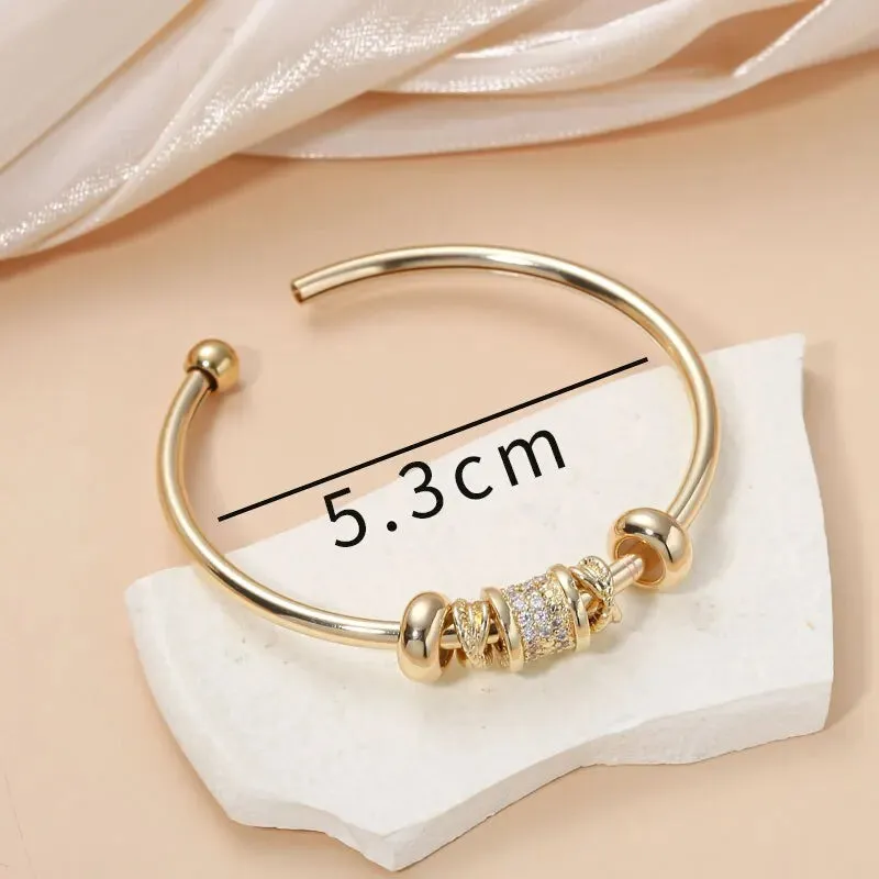 Gold Plated Cuff Bangle Copper Material Cubic Zircon Stone Rhodium Plated Size Adjustable Cuff Bracelet Girl Fashion