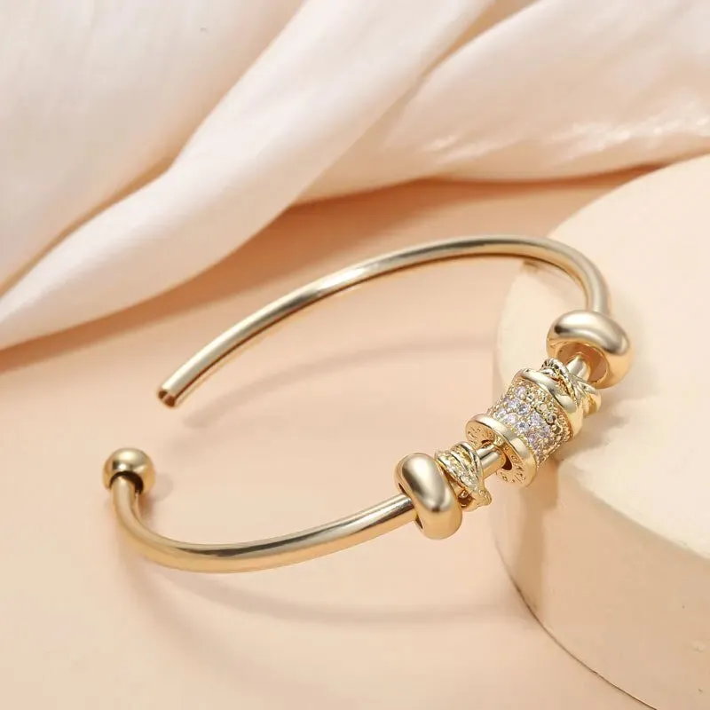 Gold Plated Cuff Bangle Copper Material Cubic Zircon Stone Rhodium Plated Size Adjustable Cuff Bracelet Girl Fashion