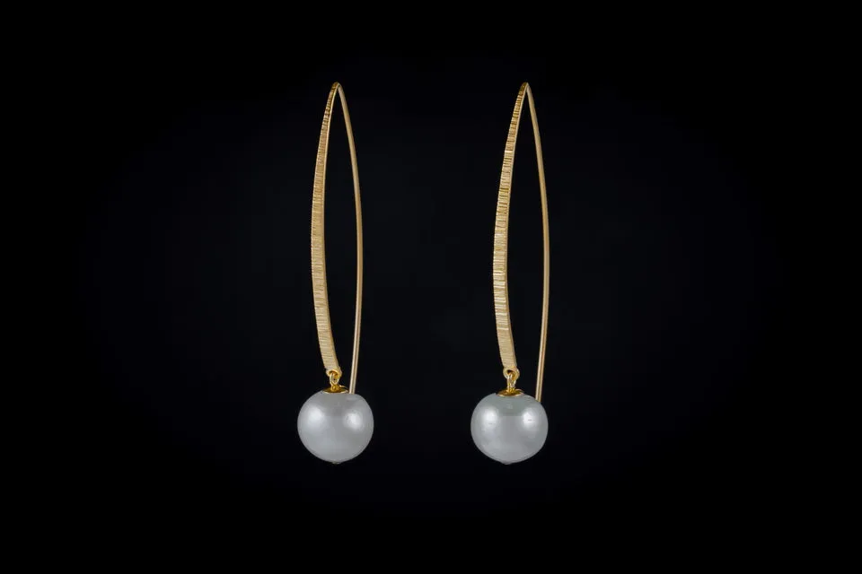 Gold Plated Sterling Silver Handcrafted Pearl Single Band Earring