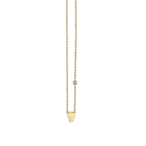 Gold Plated Sterling Silver Skull Necklace with Bezel Set Diamond