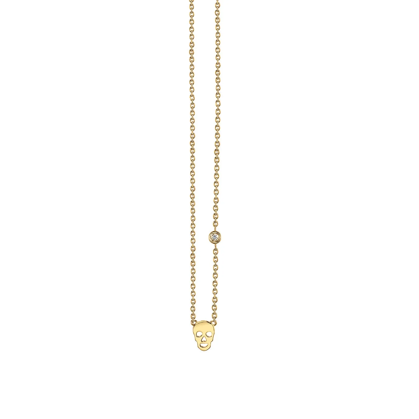 Gold Plated Sterling Silver Skull Necklace with Bezel Set Diamond