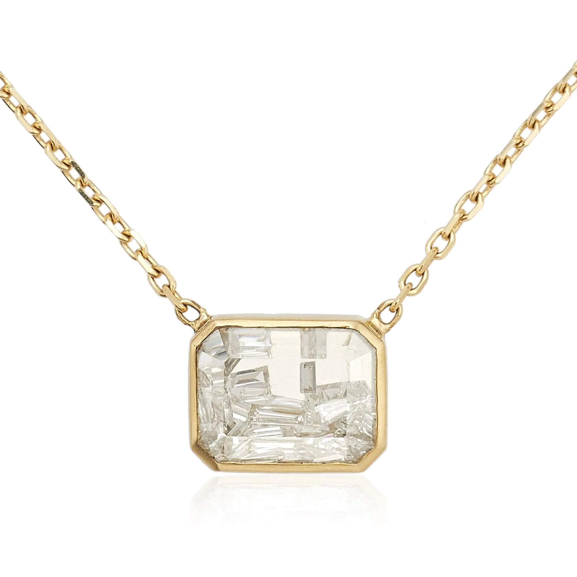 Gold Small Rectangular Diamond "Shake" Necklace
