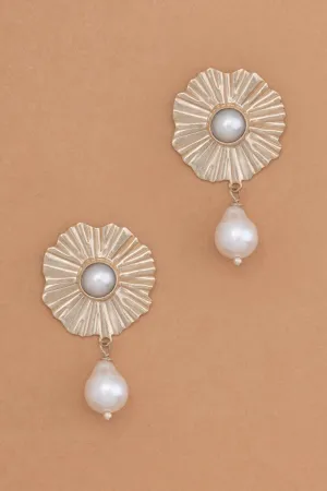 Golden Starburst White Pearl Earrings