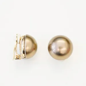 Goldtone 18mm Brown Pearl Button Clip Earrings