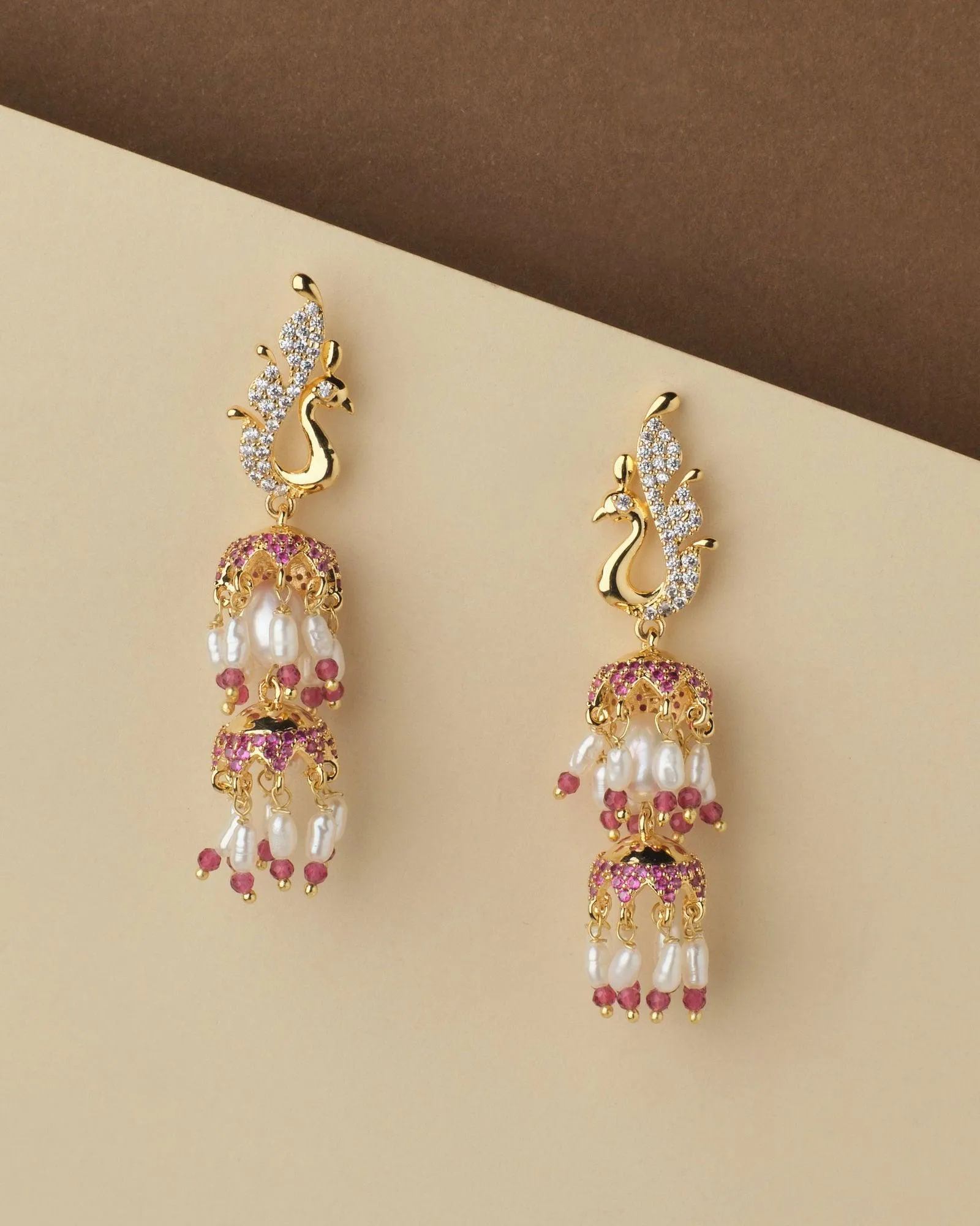 Gorgeous Peacock Pearl Hanging Jhumka