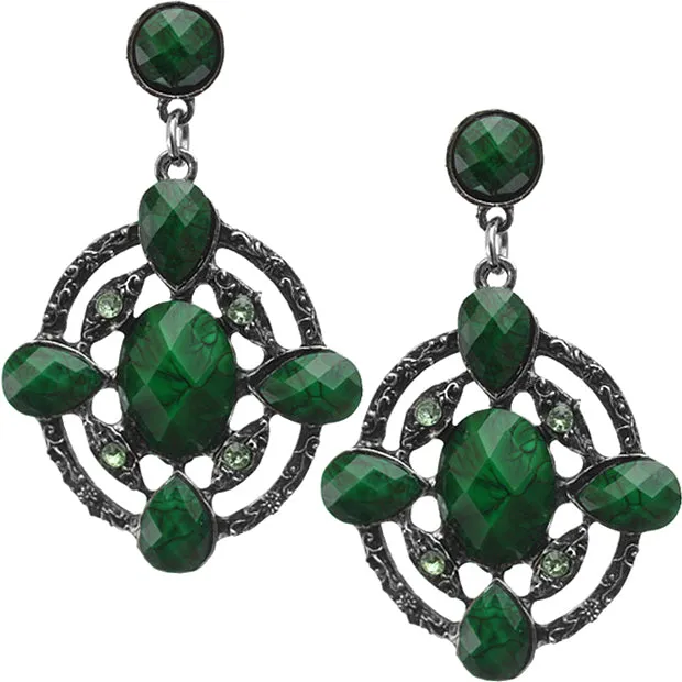 Green Faceted Gemstone Drop Earrings