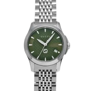 Gucci G-Timeless Silver Stainless Steel Green Dial Quartz Watch for Ladies - YA1265008