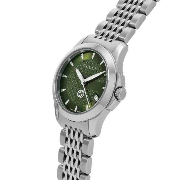 Gucci G-Timeless Silver Stainless Steel Green Dial Quartz Watch for Ladies - YA1265008
