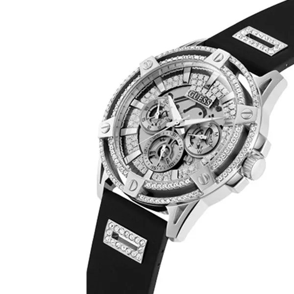 Guess King Black Silicone Strap Rose Gold Dial Quartz Watch for Gents - GW0537G1